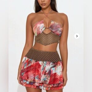 Fashion Nova Vibrant Halter Top and Skirt Set